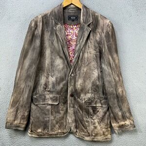 Missani Le Collezioni Leather Sport Coat Blazer Jacket Mens Large Gray Grunge
